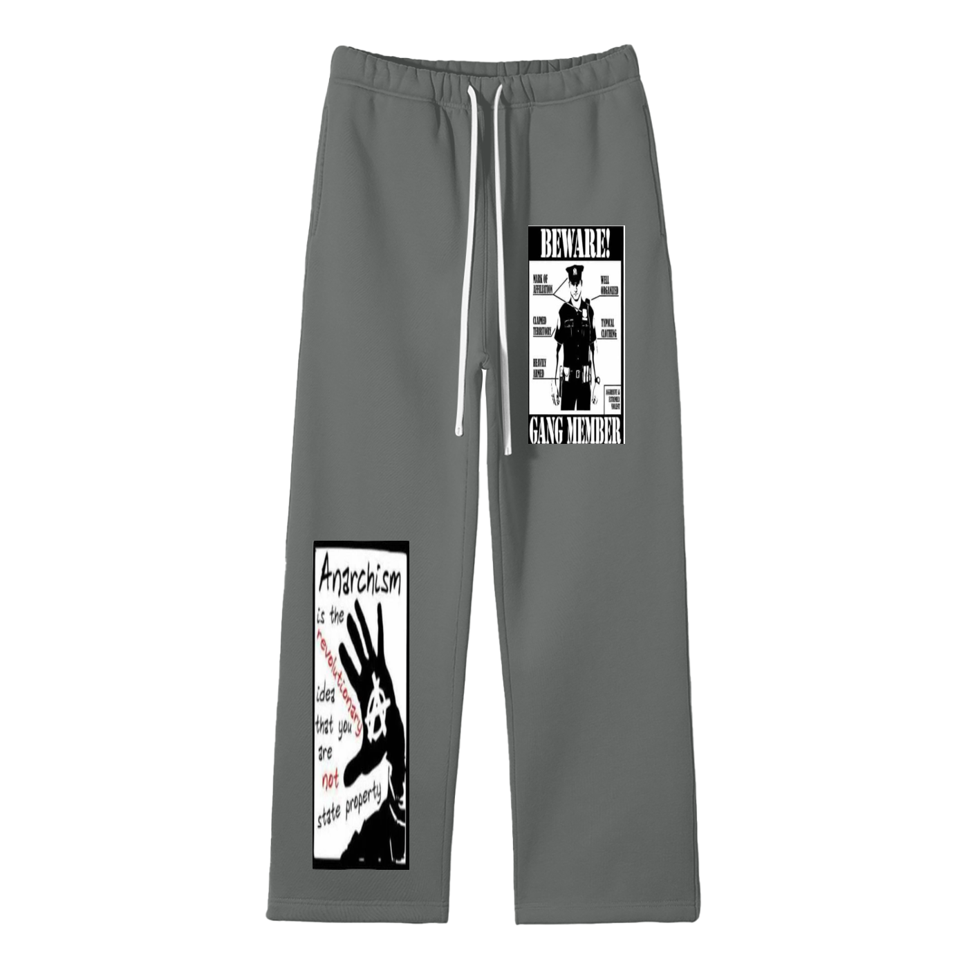 "Eat my arse","beware gang member",My hot box,Anarchism,Activism,Globally United